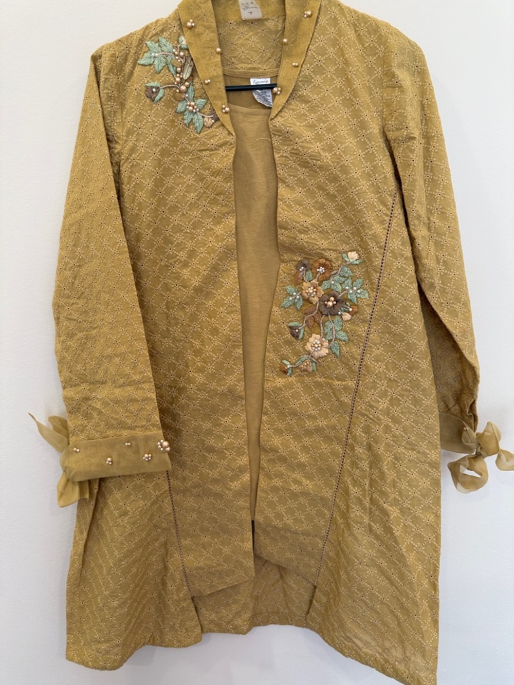 Pakistani Mustard Embroidered Trench Coat with Bead Accents
